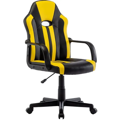 Кресло игровое BRABIX Stripe GM-202, экокожа, до 120кг, фиксированные подлокотники, черный/желтый