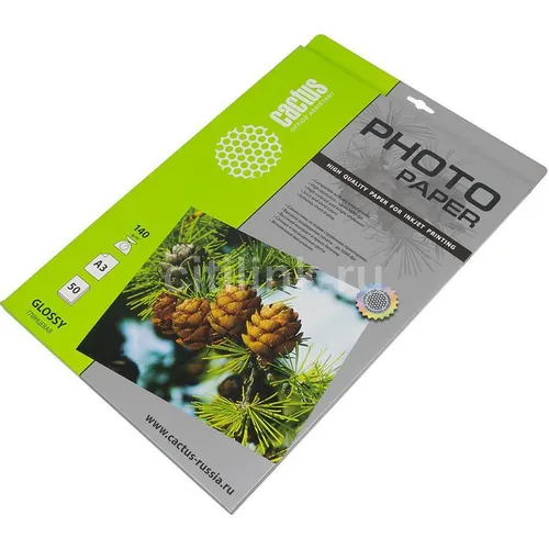 Фотобумага Cactus CS-GA314050, A3, для струйной печати, 50л, 140г/м2, белый, покрытие глянцевое