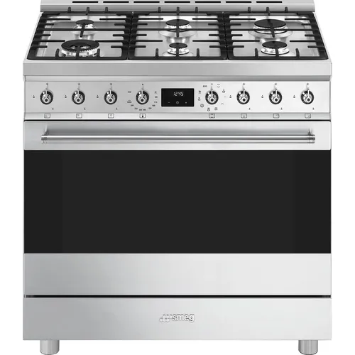 Газовая плита SMEG C9GMX2, электрическая духовка, без крышки, чугун, нержавеющая сталь