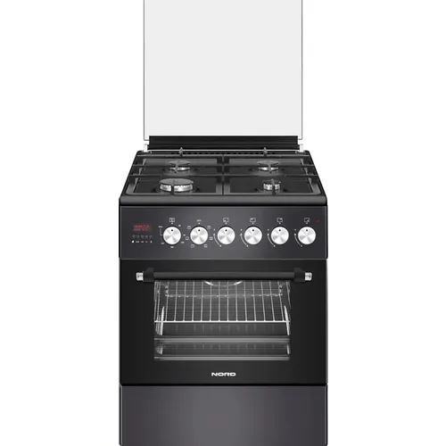 Газовая плита Nord GE 6065 Gd, электрическая духовка, стеклянная крышка, чугун, графитовый
