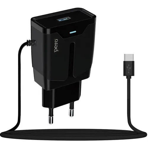 Сетевое зарядное устройство PERO TC04, USB-A, USB-C, 10.5Вт, 2.1A, черный [тс04b2atc]