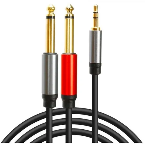 Кабель соединительный аудио PREMIER 5-347 1.5, Jack 3.5 (m) - 2xJack 6.5 (m), медный, 1.5м, GOLD, черный/серый