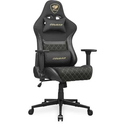 Кресло игровое COUGAR Armor One V2 Gold F, ткань, до 120кг, топ-ган, регулируемые 4D подлокотники, черный