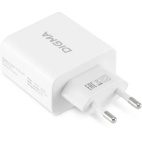 Сетевое зарядное устройство Digma DGWC-3U-5A-WG, 3xUSB-A, 30Вт, 3A, белый