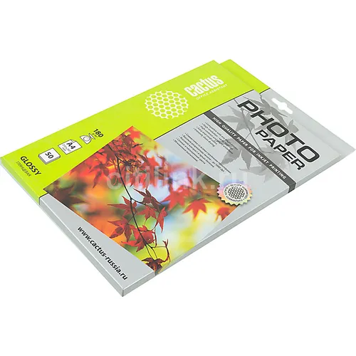 Фотобумага Cactus CS-GA418050, A4, для струйной печати, 50л, 180г/м2, белый, покрытие глянцевое