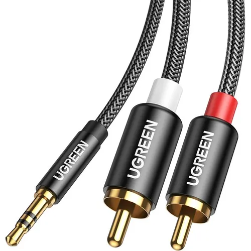 Кабель аудио UGREEN AV116, 2хRCA (f) - Jack 3.5 (f), 5м, GOLD, черный [10591]