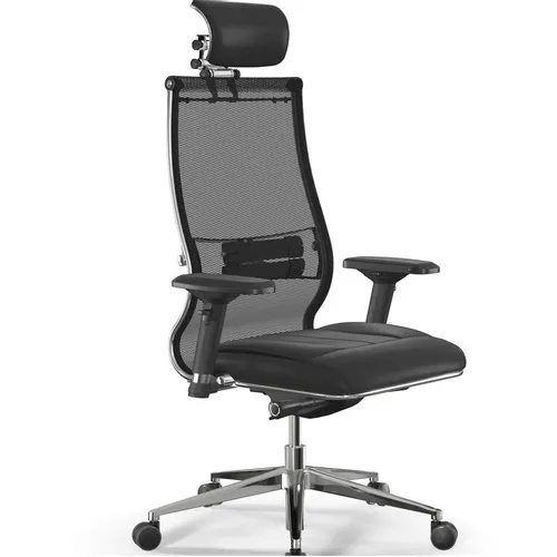 Кресло МЕТТА Samurai SL-3, сетка/экокожа, до 150кг, синхромеханизм, регулируемые 4D подлокотники, черный/черный