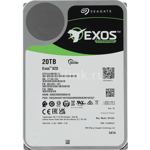 Жесткий диск Seagate Exos X20 ST20000NM007D, 20ТБ, HDD, SATA III, 3.5"