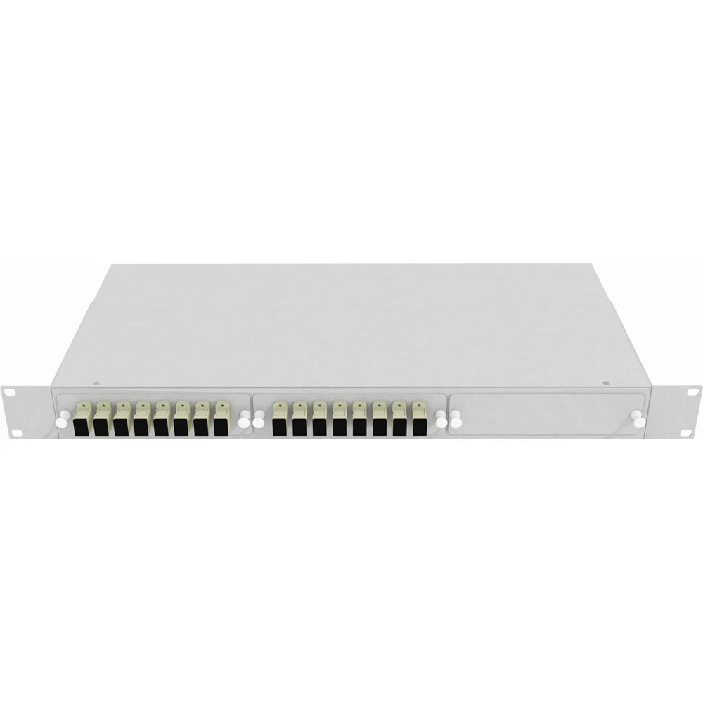 Укомплектованный многомодовый стоечный оптический кросс TopLan КРС-Top-1U-16SC/U-OM2-GY