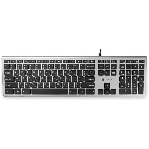 Клавиатура Oklick 890S, проводная, USB, ножничная, серый/черный [1784239]