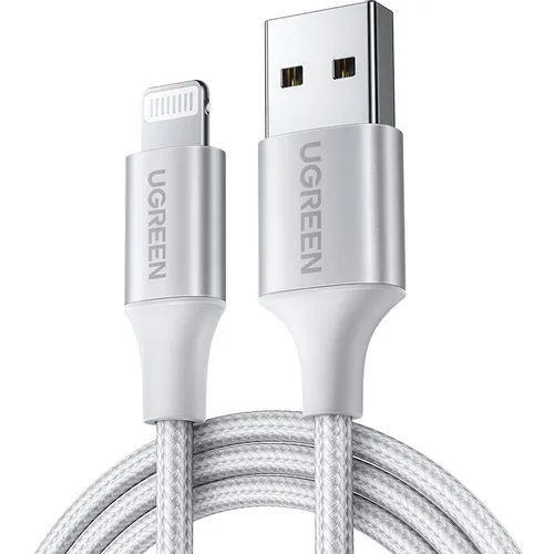 Кабель UGREEN US199, Lightning (m) - USB (m), 2м, MFI, 2.4A, серебристый [60163]