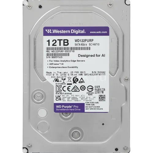 Жесткий диск WD Purple Pro WD122PURP, 12ТБ, HDD, SATA III, 3.5"