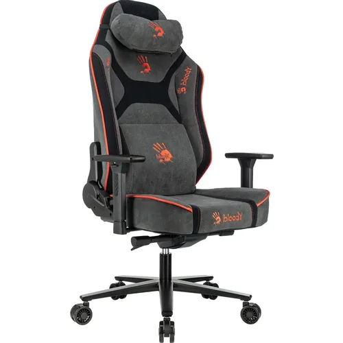 Кресло игровое A4TECH Bloody GC-680, искусственная замша, до 150кг, механизм со смещенной осью, регулируемые 3D подлокотники, серый/чёрный