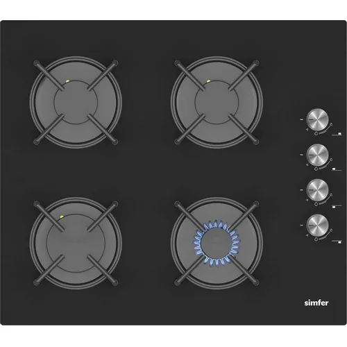 Газовая варочная панель Simfer H60K40S000, 4 конфорки, закаленное стекло, черный