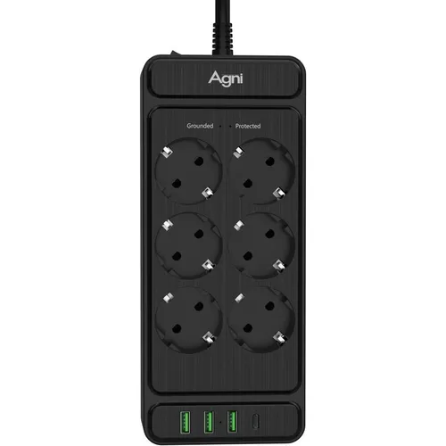 Сетевой фильтр AGNI TP-FS4U6E, 5м, черный [tp-fs4u6e-c-5m-black]