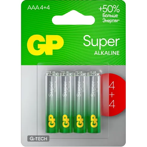 AAA Батарейка GP Super Alkaline G-Tech 24А, 8 шт. 1000мAч