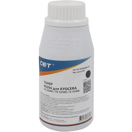 Тонер CET PK294, для Kyocera Ecosys M5521cdn/M5526cdw/M6630cidn/P5021cdn/P5026cdn/P6230cdn, черный, 50грамм, бутылка