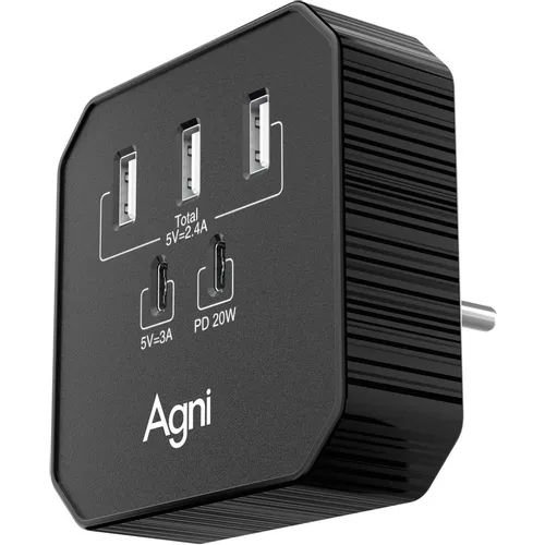 Сетевое зарядное устройство AGNI TP-WB2U3E, 3xUSB-A, 2xUSB-C, 20Вт, 3A, черный [tp-wb2u3e-black]