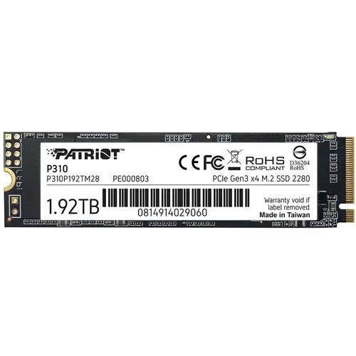 SSD накопитель Patriot P310 P310P192TM28 1.92ТБ, M.2 2280, PCIe 3.0 x4, NVMe, M.2