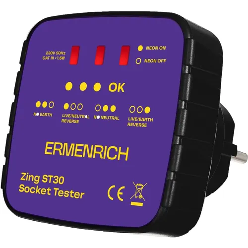 Тестер розеток ERMENRICH Zing ST30 фиолетовый [83818]