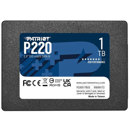 SSD накопитель Patriot P220 P220S1TB25 1ТБ, 2.5", SATA III, SATA