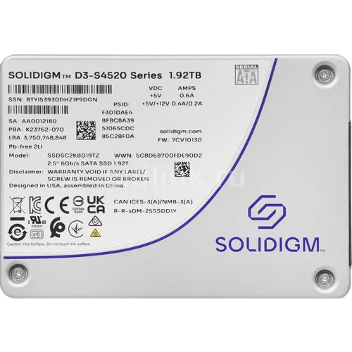 SSD накопитель Intel D3-S4520 SSDSC2KB019TZ1Z 1.92ТБ, 2.5", SATA III, SATA