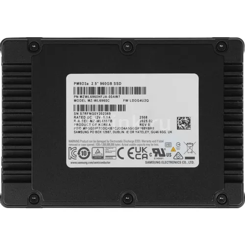 960ГБ Серверный SSD накопитель Samsung MZWL6960HFJA-00AW7 PCIe 5.0 x4, 2.5", TBW - 1752ТБ, DWPD - 1
