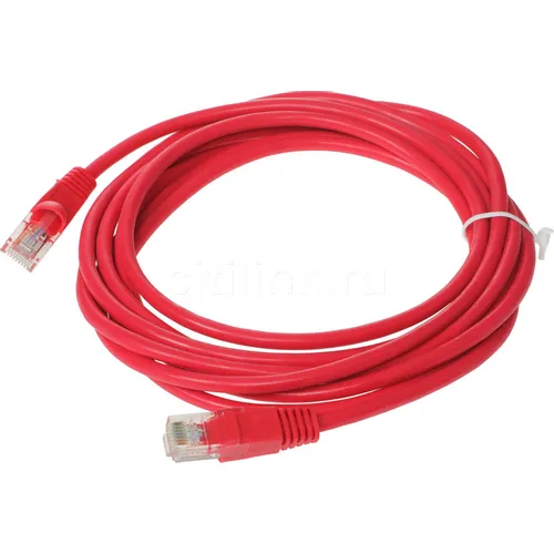 Патч-корд Buro UTP-5E-3M-R литой (molded), UTP, кат.5E, 3м, 4 пары, 26AWG, алюминий омедненный, многожильный, красный