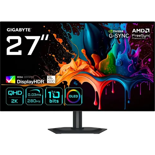 27" Монитор Gigabyte MO27Q28G, 2560x1440, WOLED, 280Гц, 2хHDMI, 1хDP, черный [20vm0-mo27q28bk-1ekr]