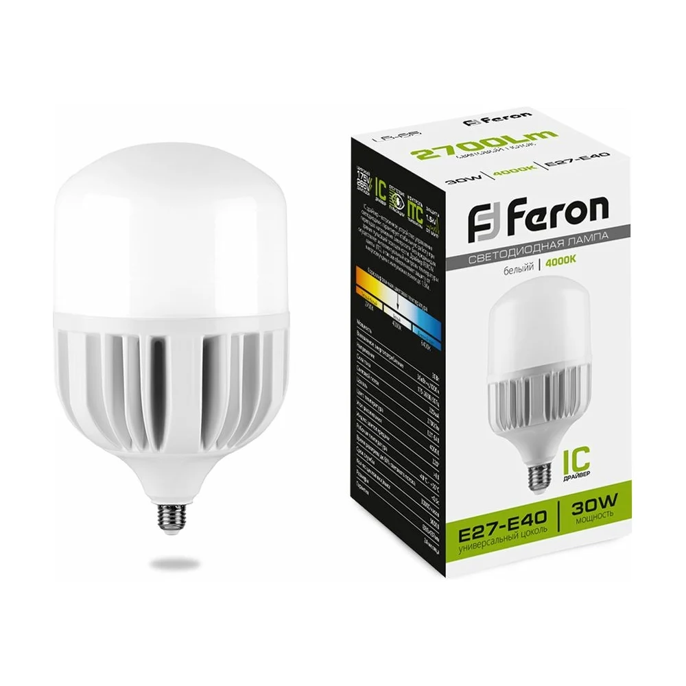 Светодиодная лампа FERON 30W 230V E27 4000K, LB-65 25818