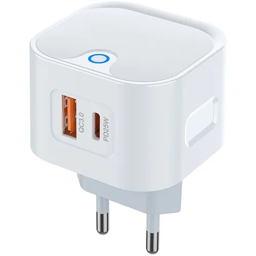 Сетевое зарядное устройство PERO ТС21W, USB-A, USB-C, 25Вт, 3A, белый