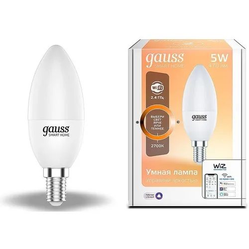 Умная лампа GAUSS Smart Home E14 белая 5Вт 470lm Wi-Fi (1шт) [1100112]