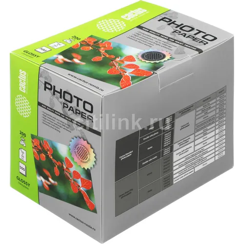 Фотобумага Cactus CS-GA6200500, A6, для струйной печати, 500л, 200г/м2, белый, покрытие глянцевое