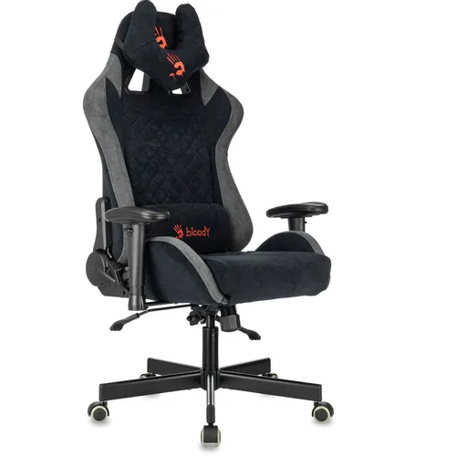 Кресло игровое A4TECH Bloody GC-580, искусственная замша, до 150кг, топ-ган люкс, регулируемые 2D подлокотники, черный/серый