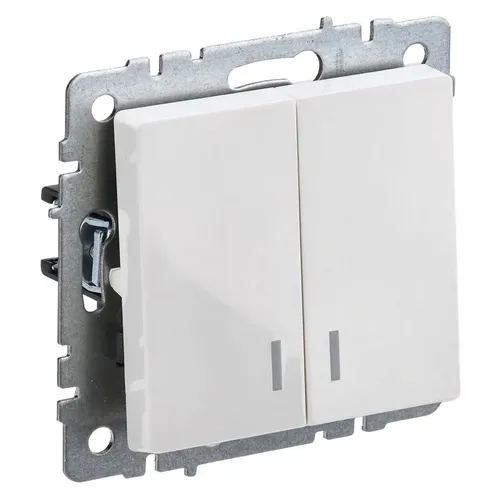 Выключатель IEK Brite ВС10-2-1-БрБ, 2-клавишный, с индикацией, установка скрытая, IP20, белый [br-v20-1-10-k01]