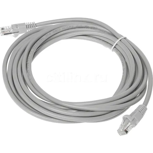 Патч-корд KINGPRICE KP-PC-c5e-5m-g литой (molded), UTP, кат.5E, 5м, 4 пары, 26AWG, алюминий омедненный, многожильный, серый
