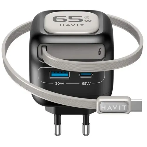 Сетевое зарядное устройство HAVIT UC253, USB-A, USB-C, 65Вт, 3A, черный [uc253 eu]