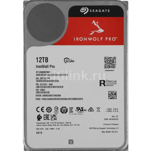 Жесткий диск Seagate Ironwolf Pro ST12000NT001, 12ТБ, HDD, SATA III, 3.5"