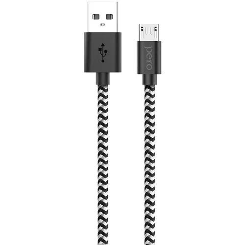 Кабель PERO DC-04, micro USB (m) - USB (m), серебристый / черный [prdc-04mu1msb]