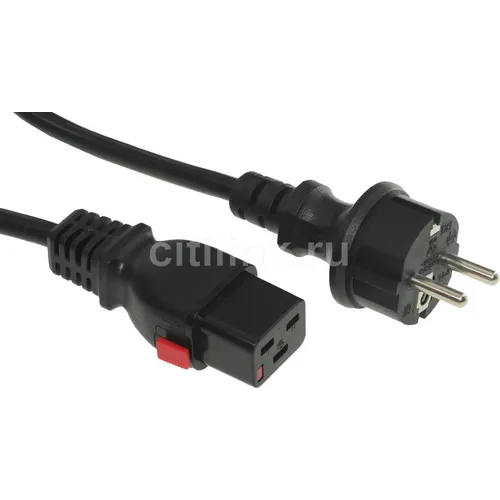 Шнур питания Lanmaster (LAN-PP19L/SH-1.0-BK) C19-Schuko проводник.:3x1.5мм2 1м 220В 16А черный