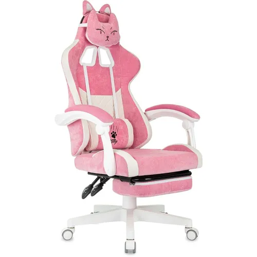 Кресло игровое KNIGHT Kitty/F W, ткань, до 120кг, механизм наклона спинки, шарнирные подлокотники, розовый/белый