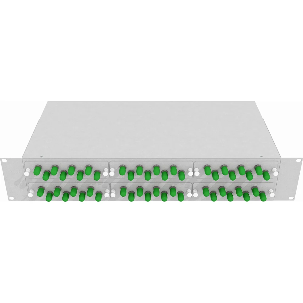 Укомплектованный одномодовый стоечный оптический кросс TopLan КРС-Top-2U-48ST/A-OS2-GY