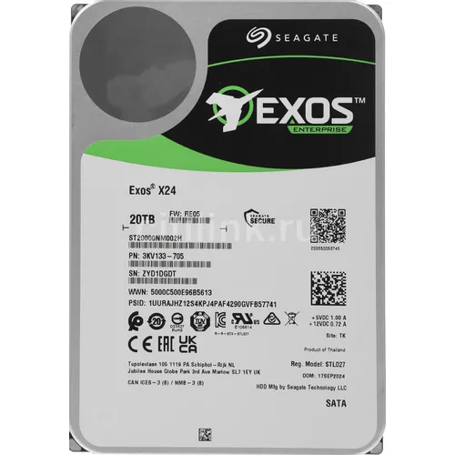 Жесткий диск Seagate Exos X24 ST20000NM002H, 20ТБ, HDD, SATA III, 3.5"