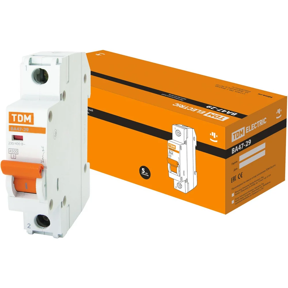 Автомат TDM ВА47-29 1Р, 4 А, 4,5 кА, D SQ0206-0135
