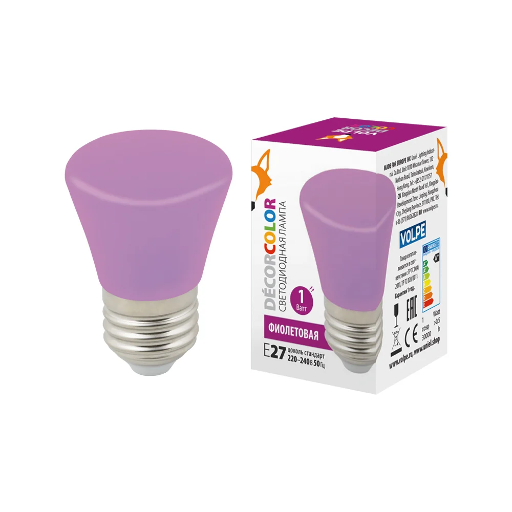 Декоративная светодиодная лампа Volpe LED-D45-1W/PURPLE/E27/FR/С BELL UL-00005644
