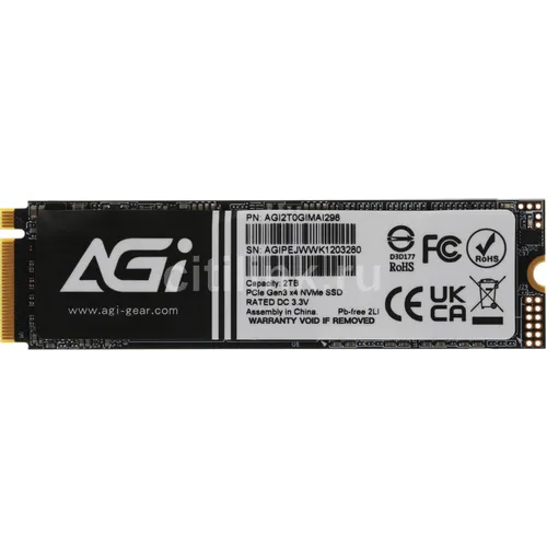SSD накопитель AGI AI298 AGI2T0GIMAI298 2ТБ, M.2 2280, PCIe 3.0 x4, NVMe, M.2