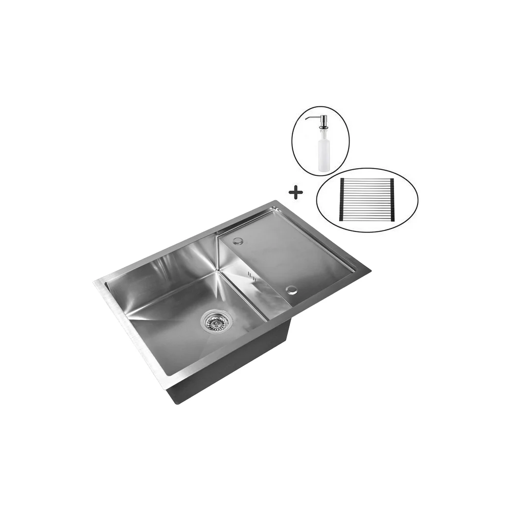 Кухонная мойка WISENT ws37850x (78x50 см) с раздвижной решеткой и дозатором WS37850X/WGER013/W405A/W325014