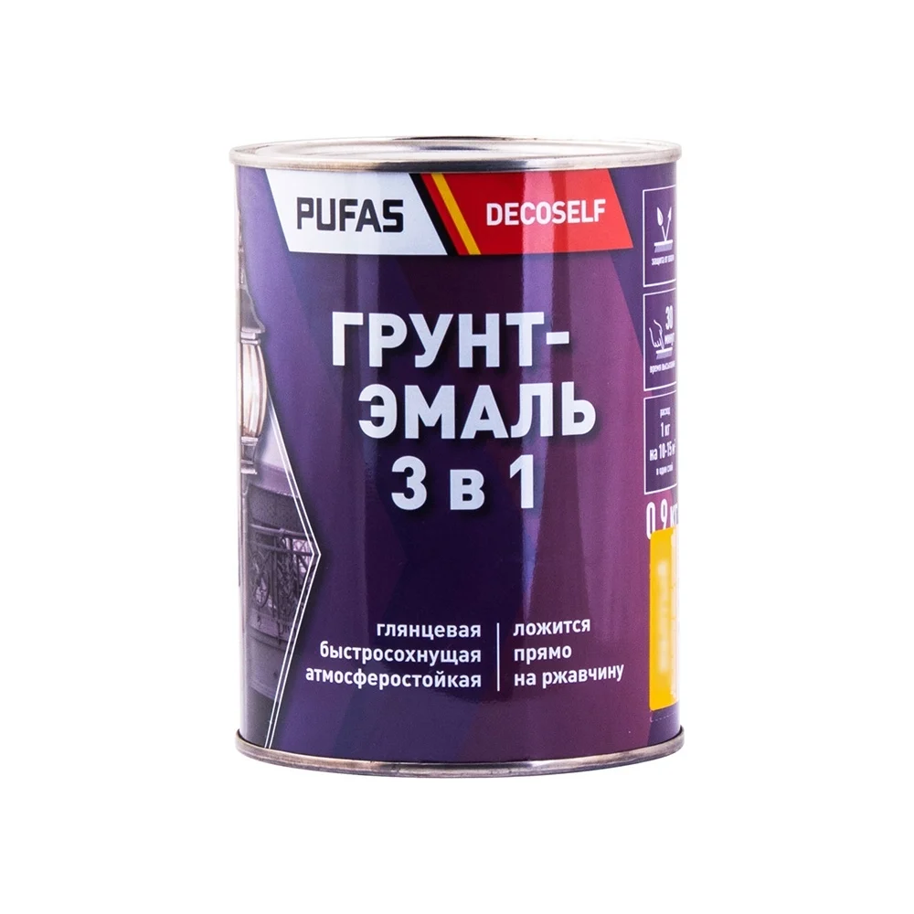 Грунт-эмаль Pufas 3 в 1 белая (мат.) Decoself (0,9кг) тов-212124